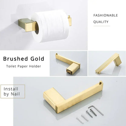 Brushed gold and white stainless steel bathroom accessory set