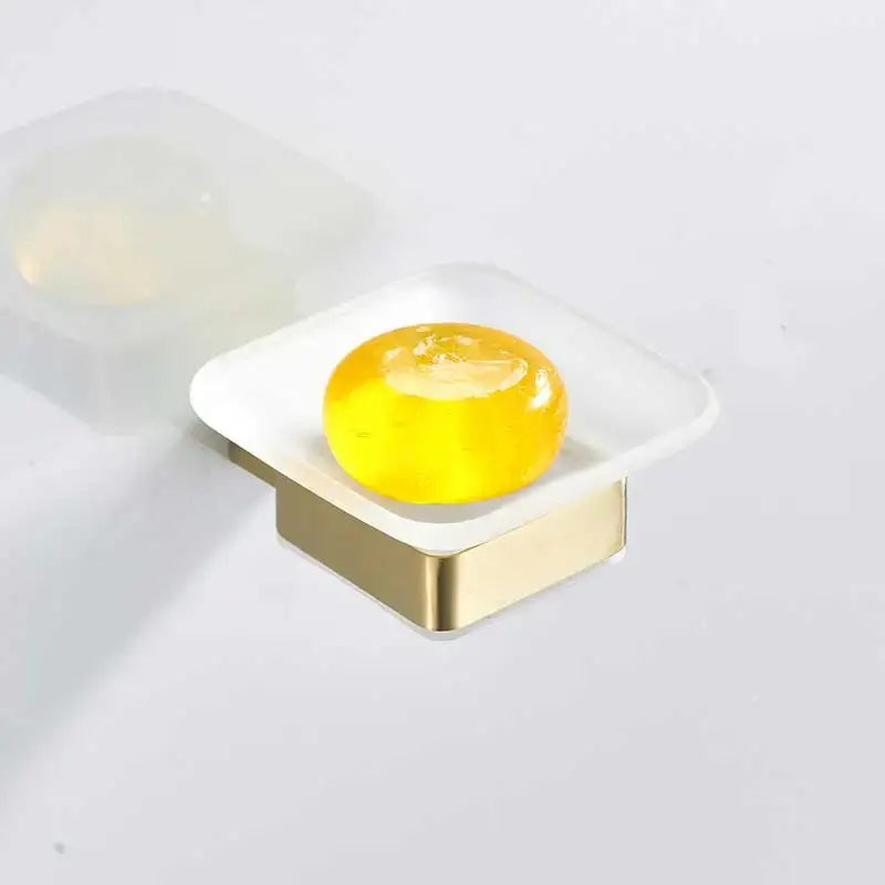Brushed gold and white stainless steel bathroom accessory set