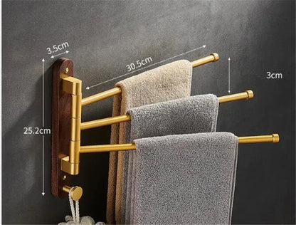Brushed gold and wood swivel towel hanger bathroom rack