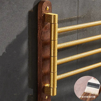 Brushed gold and wood swivel towel hanger bathroom rack