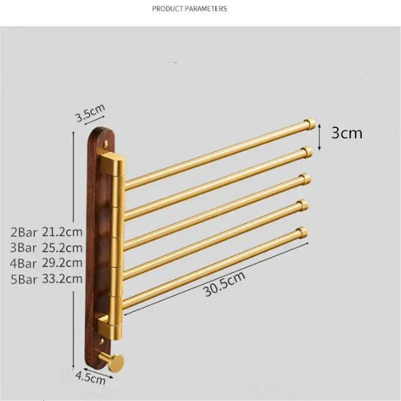 Brushed gold and wood swivel towel hanger bathroom rack