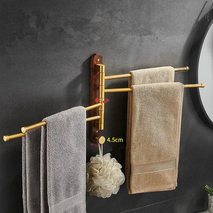 Brushed gold and wood swivel towel hanger bathroom rack