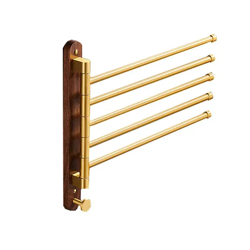 Brushed gold and wood swivel towel hanger bathroom rack