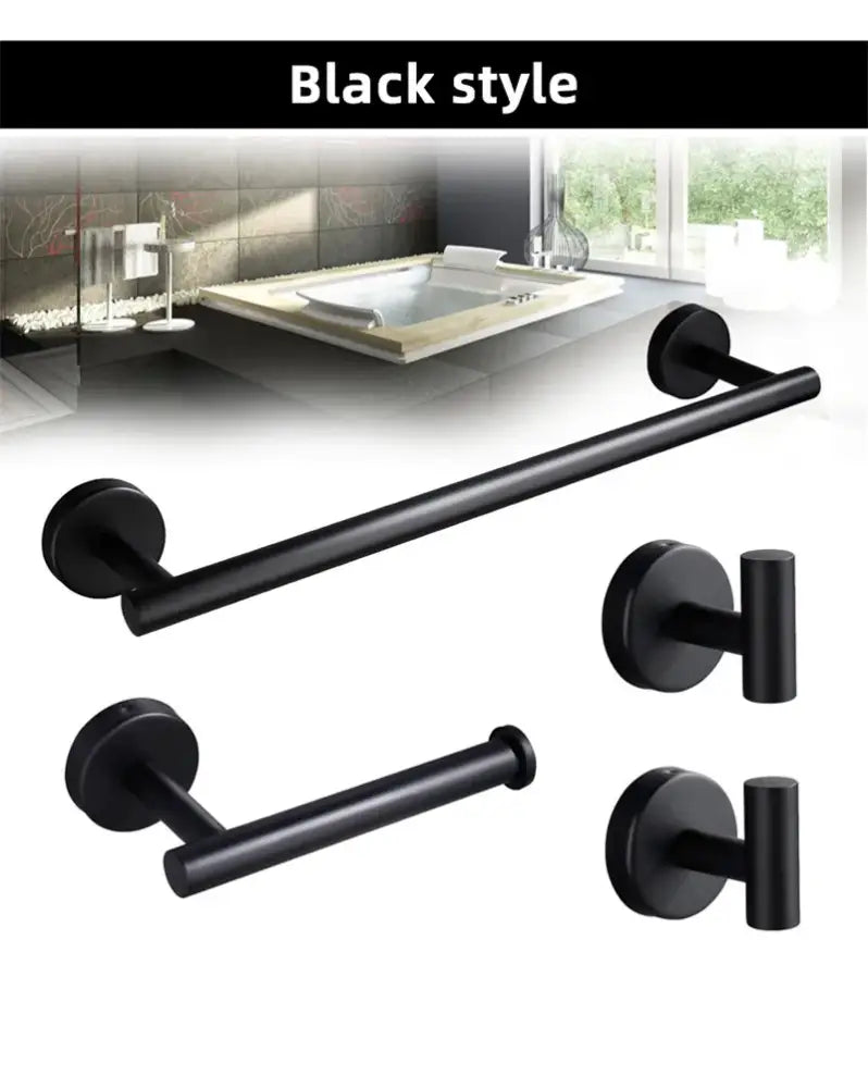 Brushed gold bathroom hardware set with towel bar and robe hooks