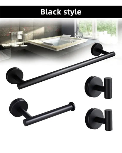 Brushed gold bathroom hardware set with towel bar and robe hooks