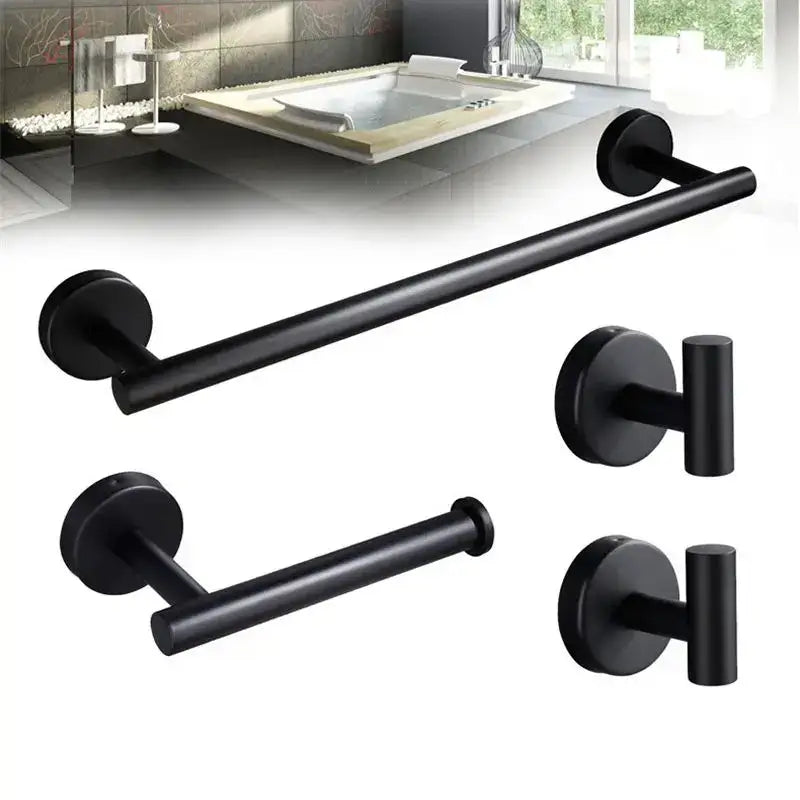 Brushed gold bathroom hardware set with towel bar and robe hooks