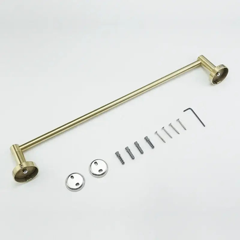 Brushed gold bathroom pendant set with towel bar and paper holder