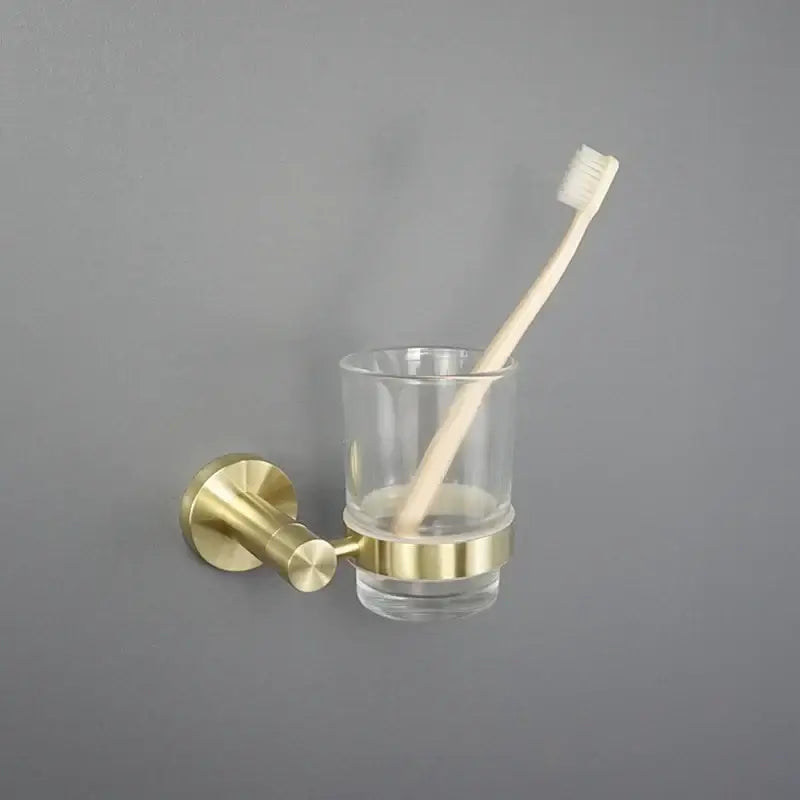 Brushed gold bathroom pendant set with towel bar and paper holder