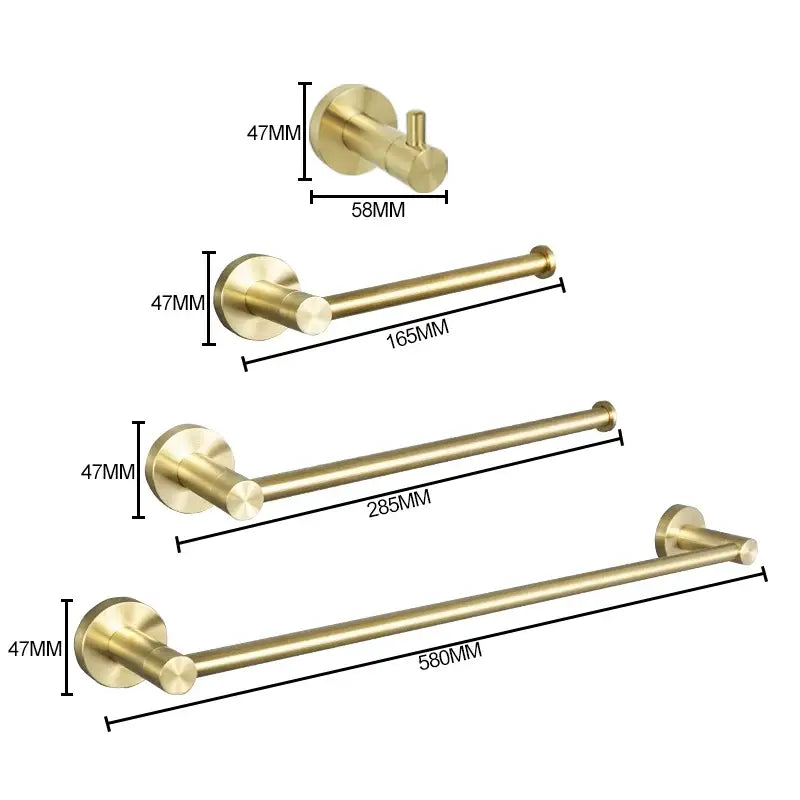Brushed gold bathroom pendant set with towel bar and paper holder