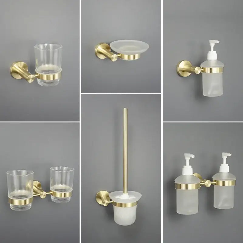 Brushed gold bathroom pendant set with towel bar and paper holder