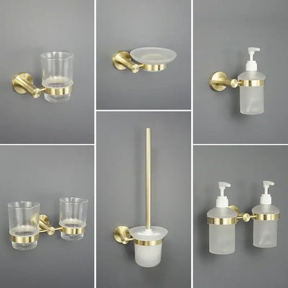 Brushed gold bathroom pendant set with towel bar and paper holder