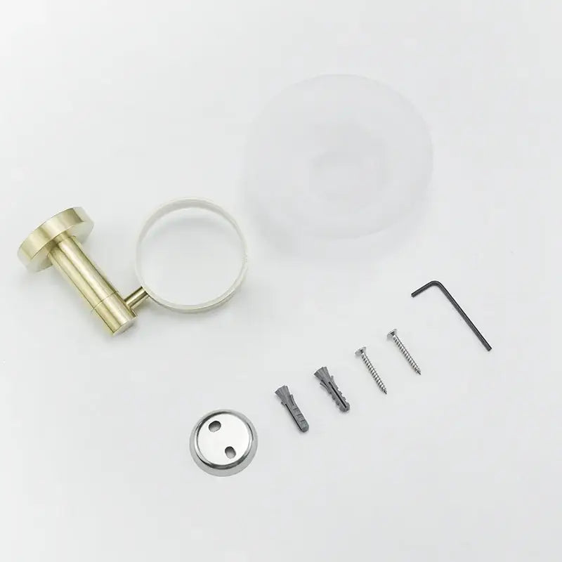 Brushed gold bathroom pendant set with towel bar and paper holder