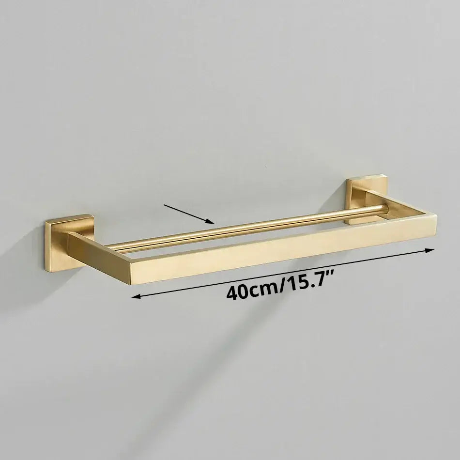 Brushed gold bathroom towel rack set with multi bar shelf and hooks