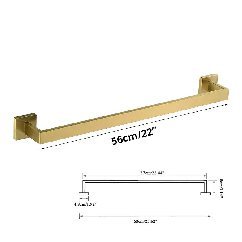 Brushed gold bathroom towel rack set with multi bar shelf and hooks