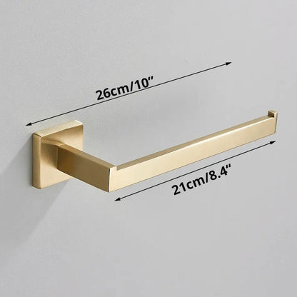 Brushed gold bathroom towel rack set with multi bar shelf and hooks