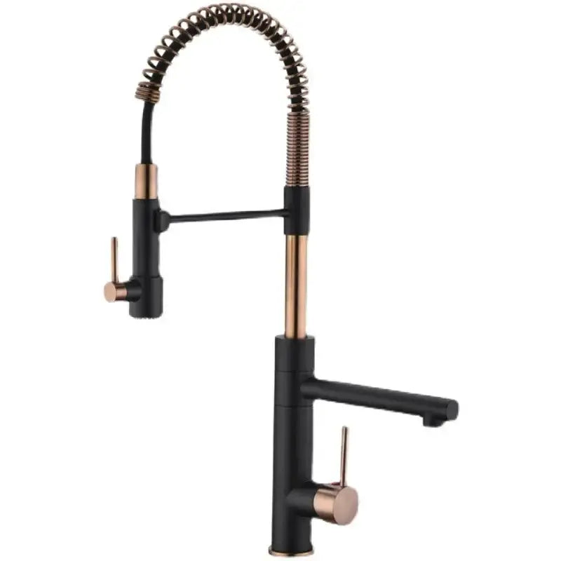 Brushed gold & black flexible spring spout kitchen faucet