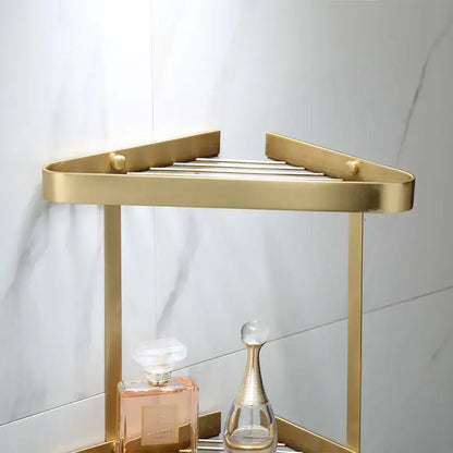 Brushed gold brass bathroom shower rack with hooks corner storage