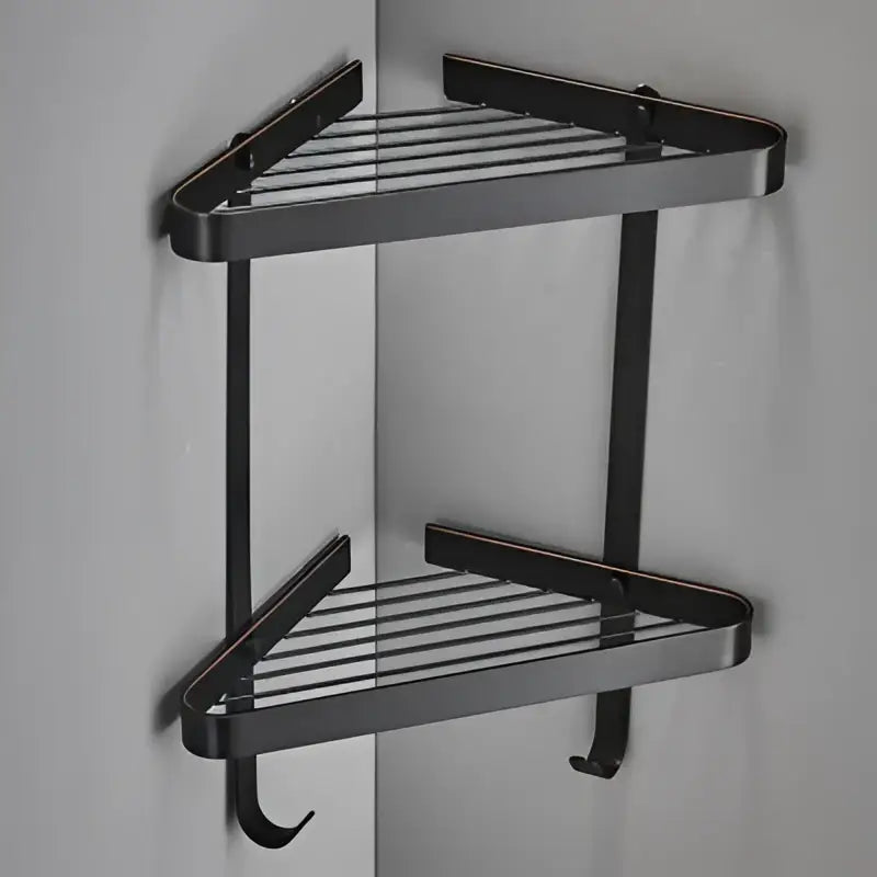 Brushed gold brass bathroom shower rack with hooks corner storage
