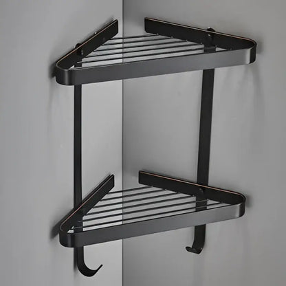 Brushed gold brass bathroom shower rack with hooks corner storage