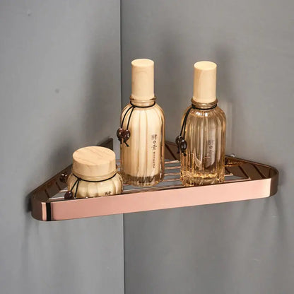 Brushed gold brass bathroom shower rack with hooks corner storage
