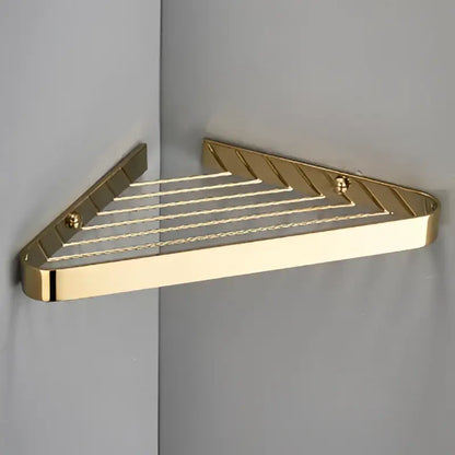Brushed gold brass bathroom shower rack with hooks corner storage