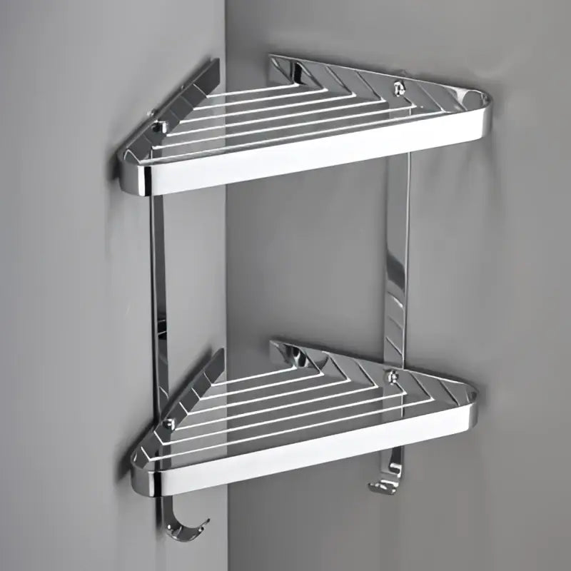 Brushed gold brass bathroom shower rack with hooks corner storage