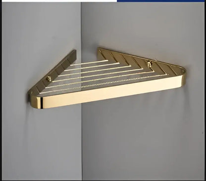 Brushed gold brass bathroom shower rack with hooks corner storage