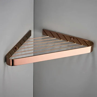 Brushed gold brass bathroom shower rack with hooks corner storage