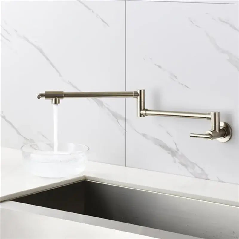 Brushed gold foldable pot filler faucet – kitchen wall mount