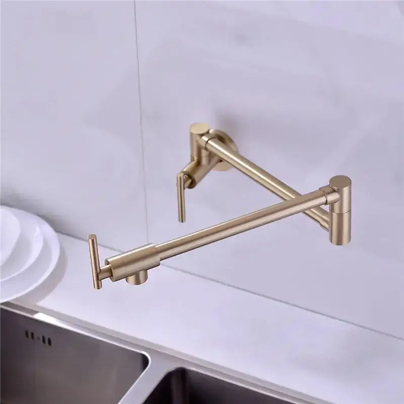 Brushed gold foldable pot filler faucet – kitchen wall mount
