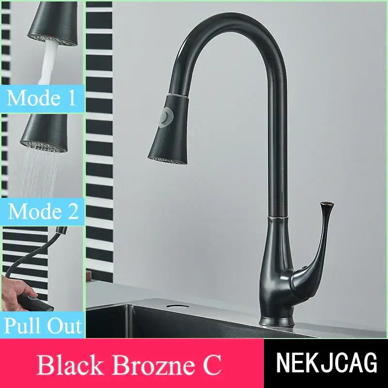 Brushed gold kitchen faucet with high arc pull down spray head