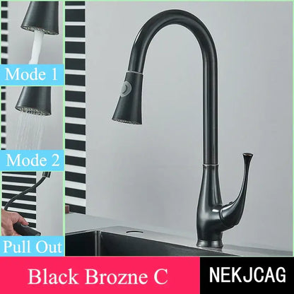 Brushed gold kitchen faucet with high arc pull down spray head