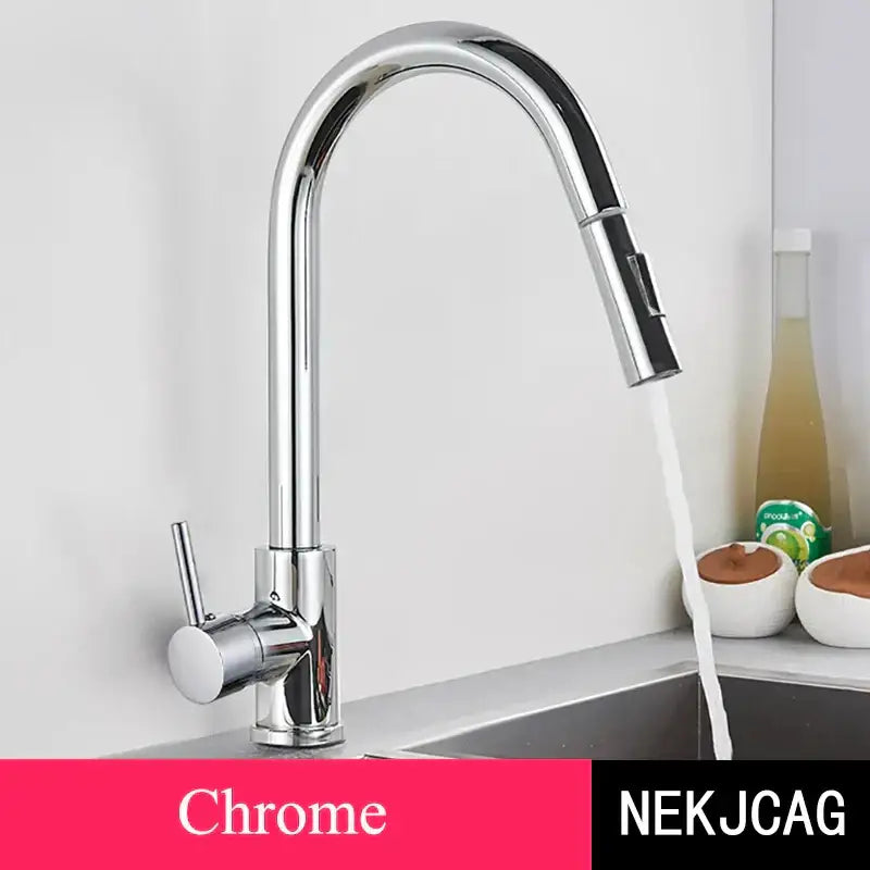 Brushed gold kitchen faucet with high arc pull down spray head