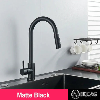 Brushed gold kitchen faucet with high arc pull down spray head