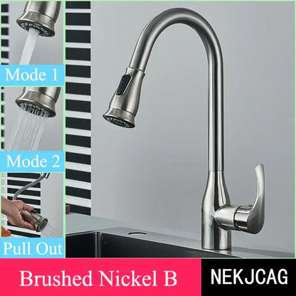 Brushed gold kitchen faucet with high arc pull down spray head