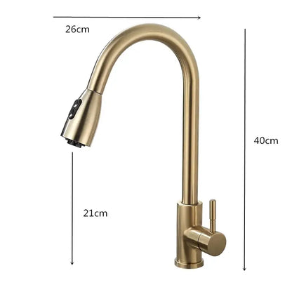 Brushed gold kitchen faucet with pull down spray head