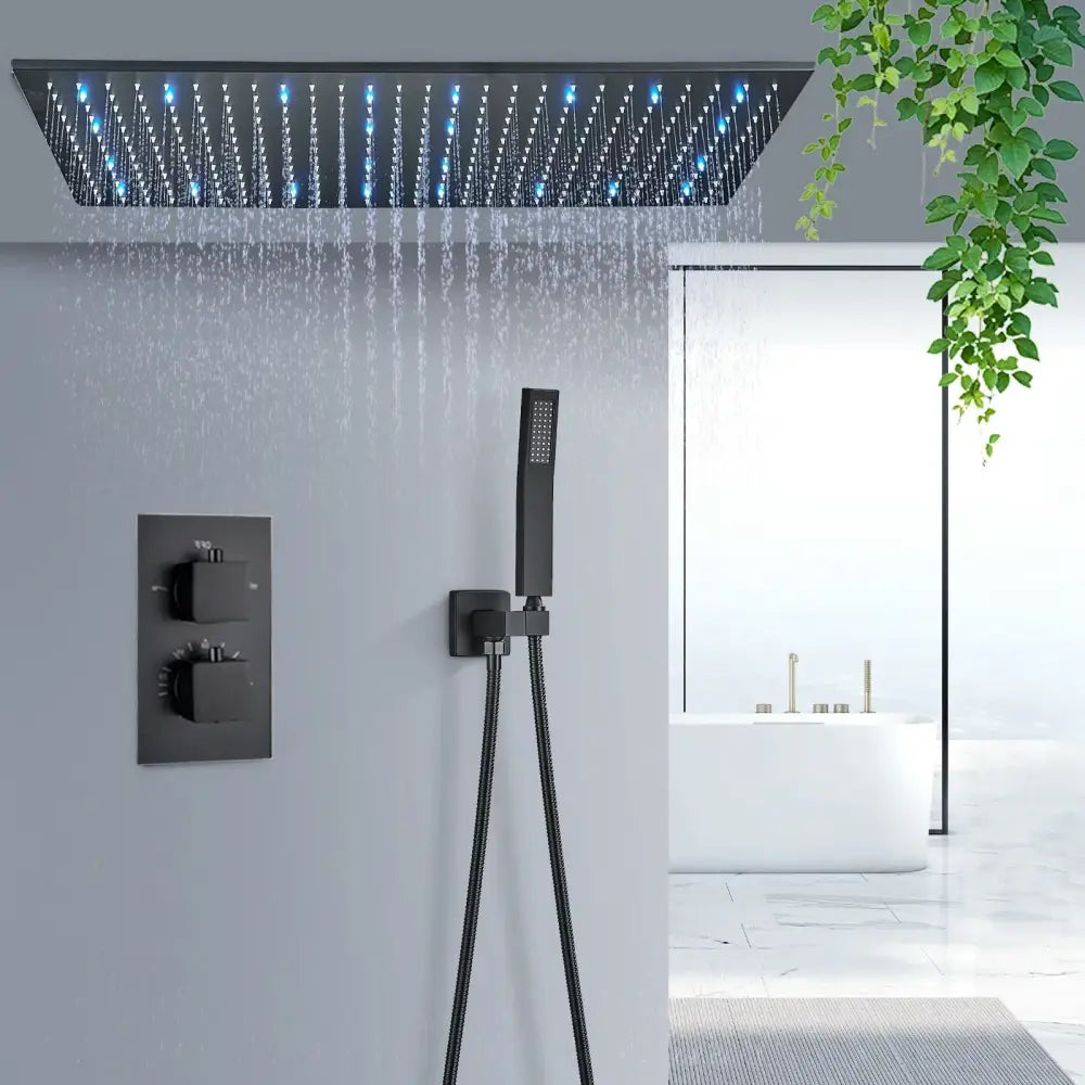 Brushed gold led rainfall shower faucet set for bathroom