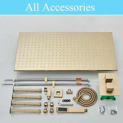 Brushed gold led rainfall shower faucet set for bathroom