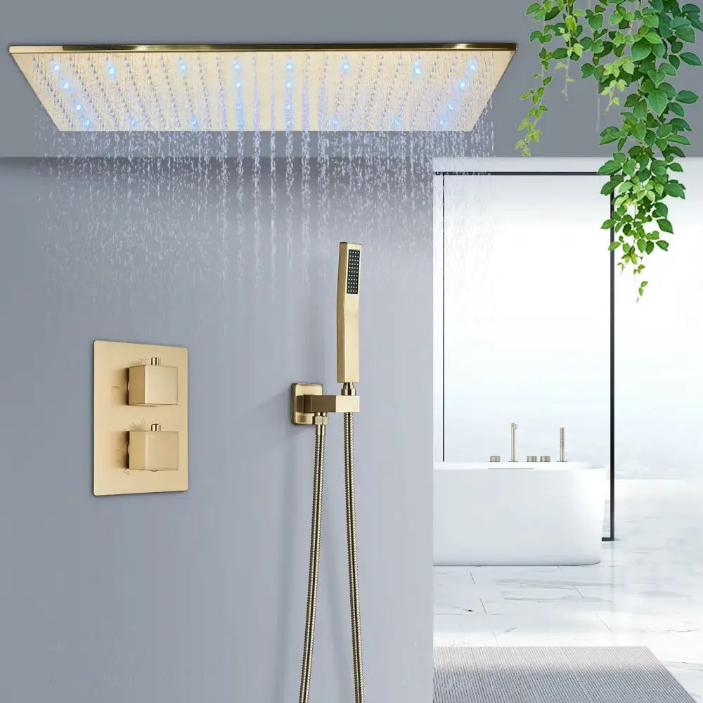 Brushed gold led rainfall shower faucet set for bathroom