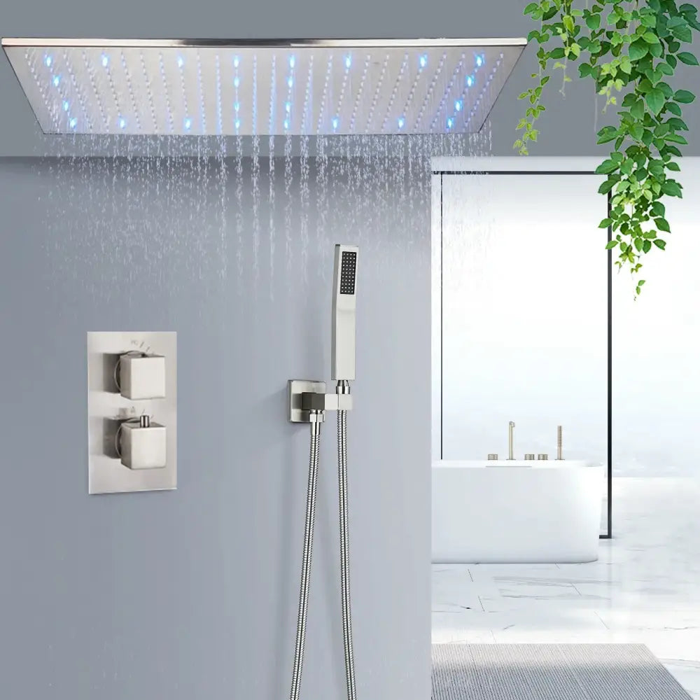 Brushed gold led rainfall shower faucet set for bathroom