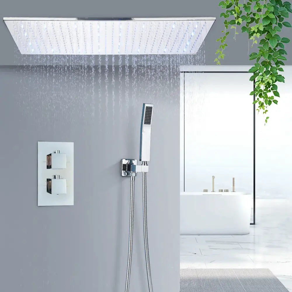 Brushed gold led rainfall shower faucet set for bathroom