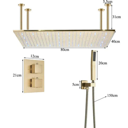 Brushed gold led rainfall shower faucet set for bathroom