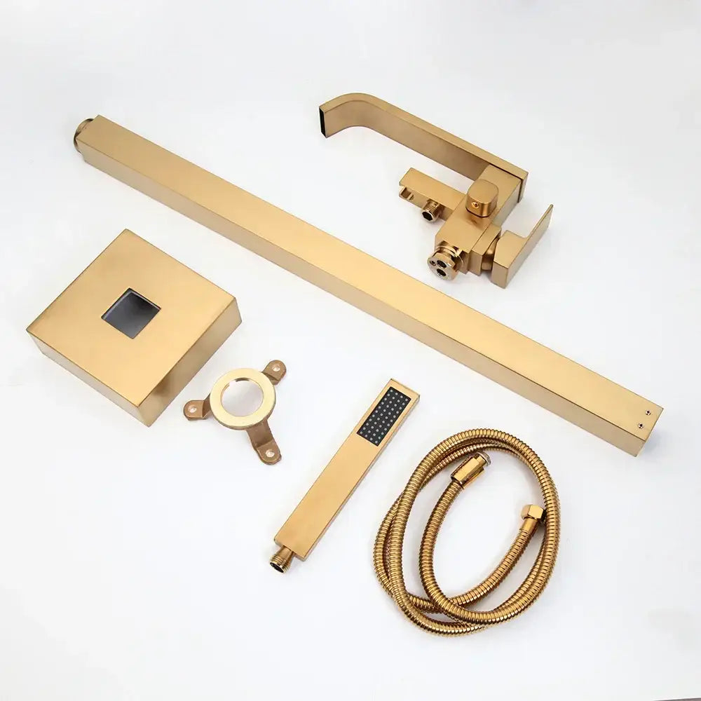 Brushed gold mixer roman tub faucet with handheld shower bathroom