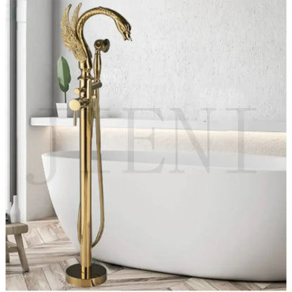 Brushed gold mixer roman tub faucet with handheld shower bathroom
