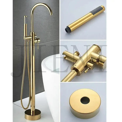 Brushed gold mixer roman tub faucet with handheld shower bathroom