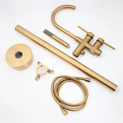 Brushed gold mixer roman tub faucet with handheld shower bathroom
