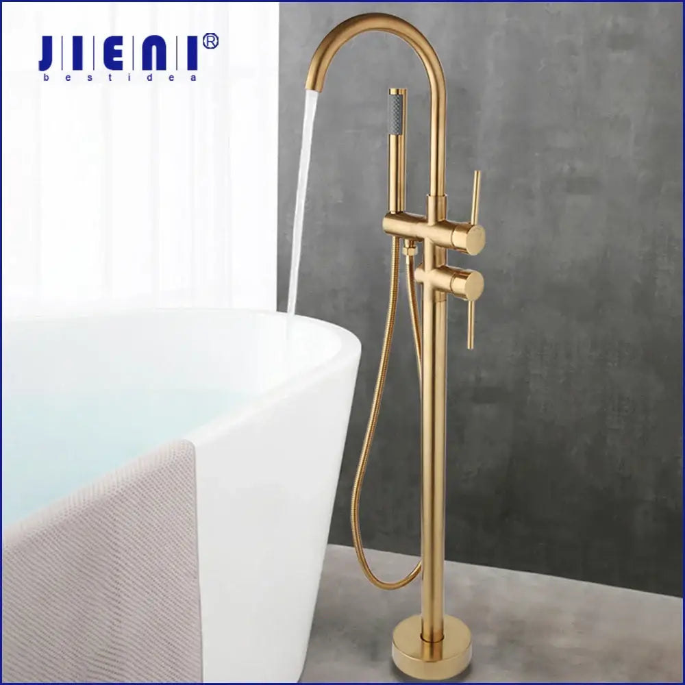 Brushed gold mixer roman tub faucet with handheld shower bathroom