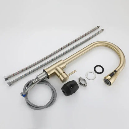Brushed gold pull out kitchen faucet with textured hose