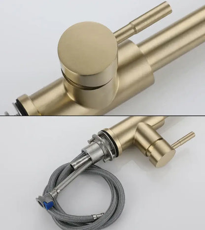 Brushed gold pull out kitchen faucet with textured hose