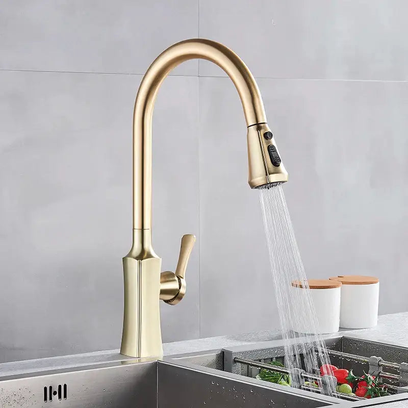 Brushed gold pull out spray kitchen faucet water mixer